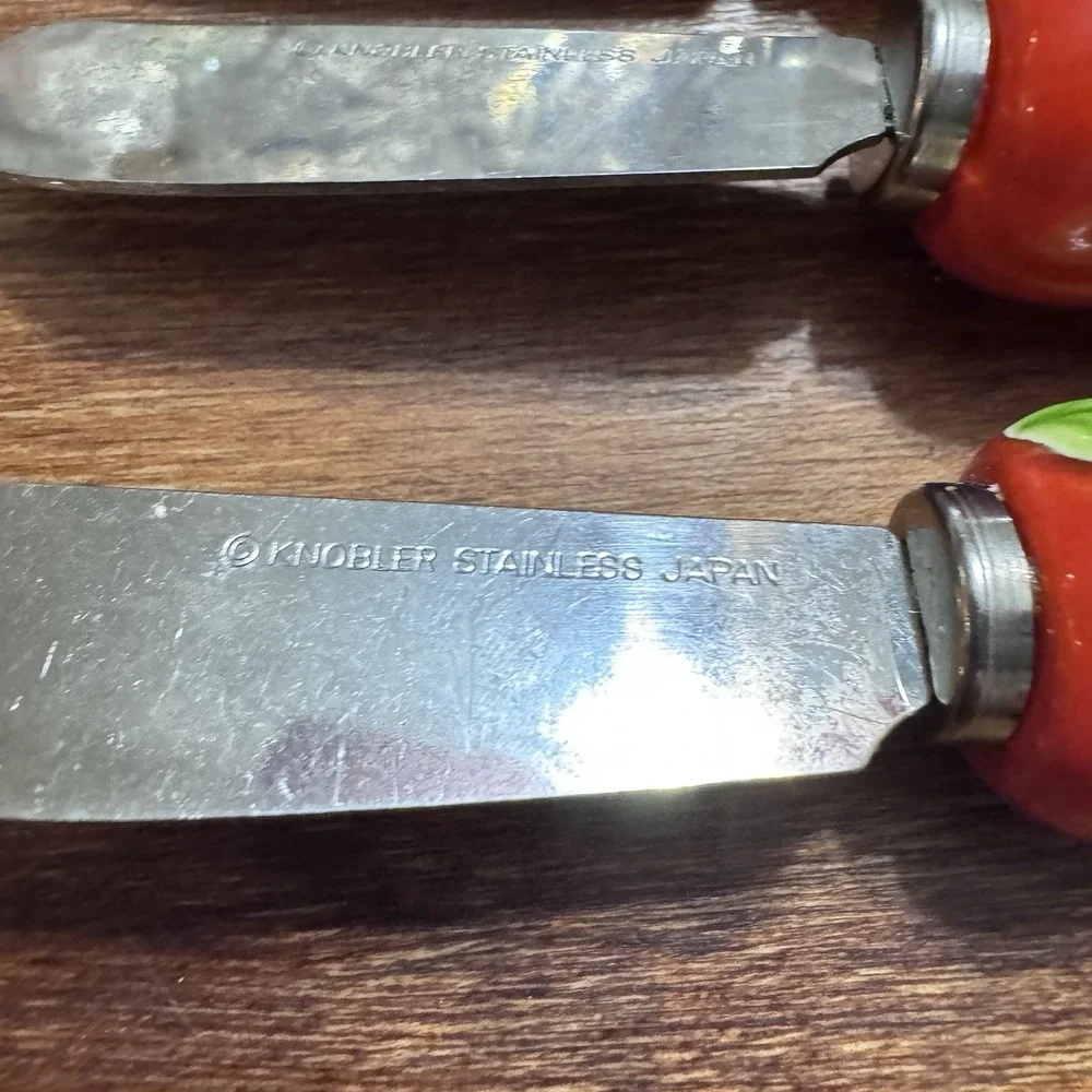 Vintage Knobler Ceramic Butter Spreader Knives Stainless Made In Japan Set‎ Of 3